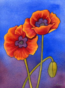 orange poppy watercolor painting