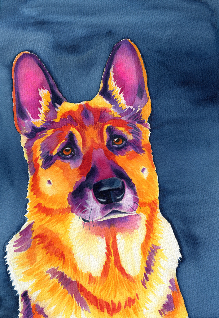 German shepherd dog watercolor painting