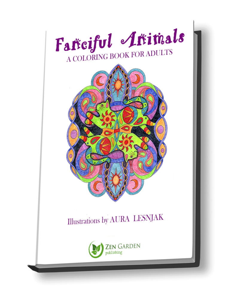 adult coloring book with animal designs and mandalas